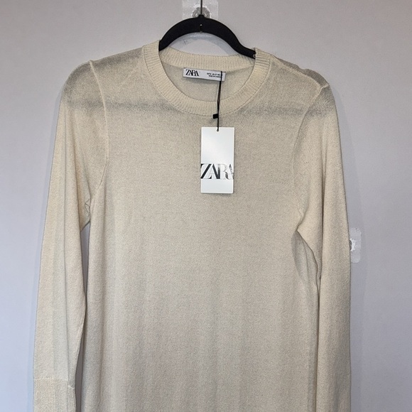 Zara Lightweight Long Sleeve Maxi Dress Cream NWT - Picture 3 of 7